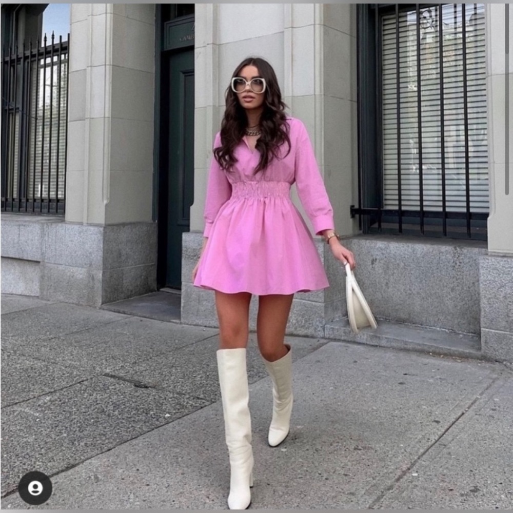 Zara Pink Shirt Dress with Smocked Waist Size M